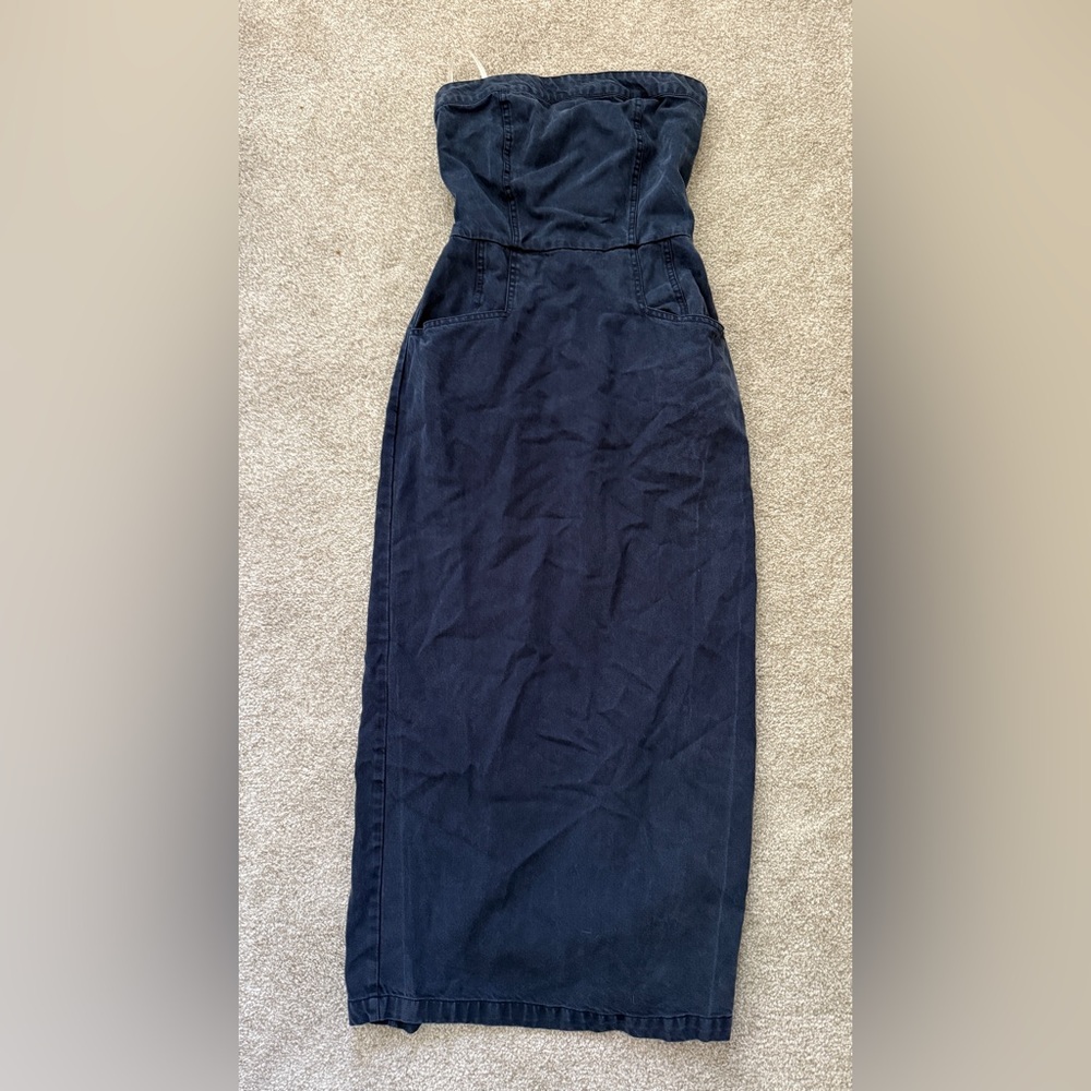 Elegant Navy Blue Denim Women's Strapless Dress